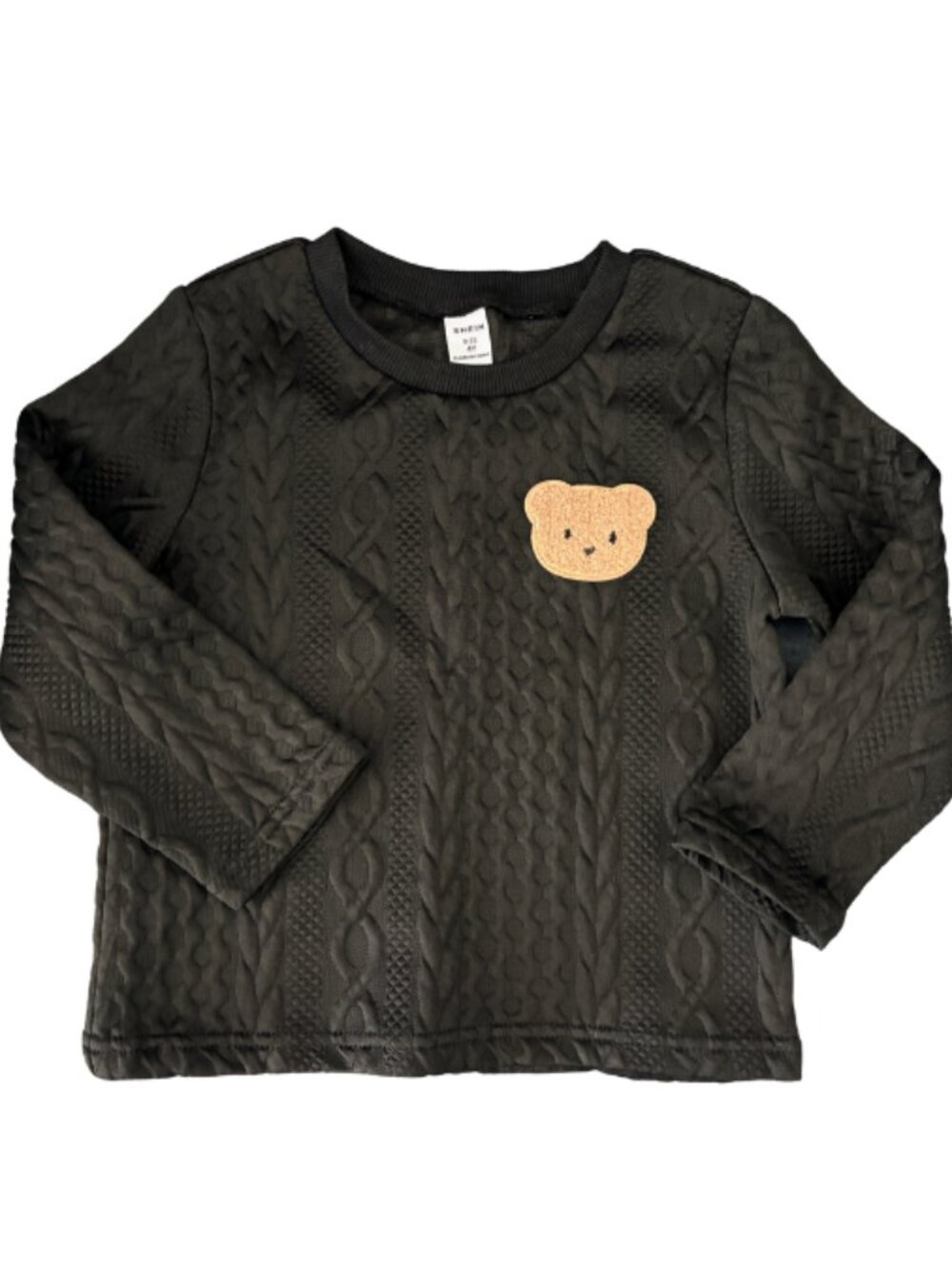 SHEIN Kids Black Textured Sweatshirt Bear Patch Size 4Y
